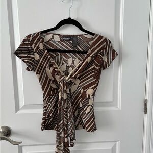 Brown and Cream Patterned Top